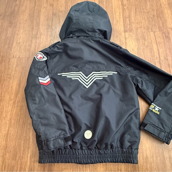 REIMA Waterproof Full Zip Hooded Jacket Black Youth 128 Boys 8 Aviation Flight